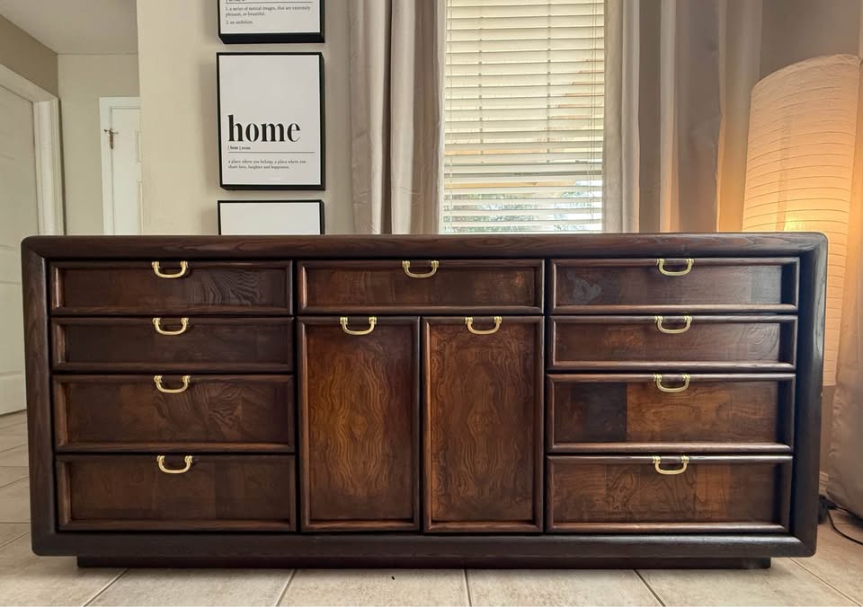 Vintage Boho Broyhill Premier Oak Dresser - Color Kona and Water Resistant Sealant