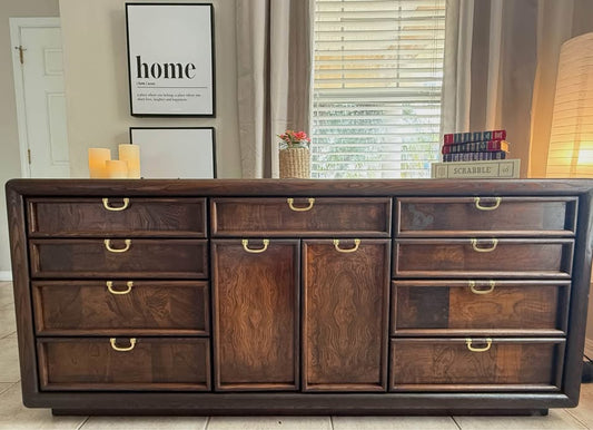 Vintage Boho Broyhill Premier Oak Dresser - Color Kona and Water Resistant Sealant